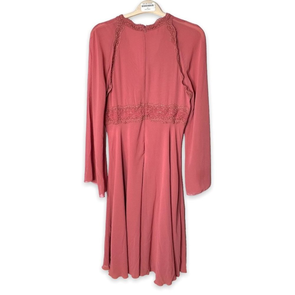 Giamba Lace Trimmed Crepe De Chine Midi Dress Pink Rose Fairycore Barbie Size L - Picture 5 of 8